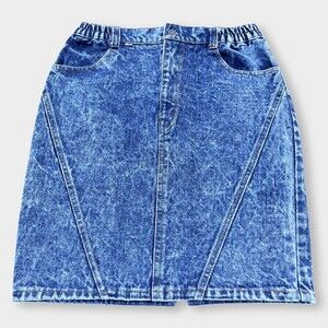 Base Womens Skirt Medium Blue Selvedge Denim Acid Wash Jean Pencil Vintage
